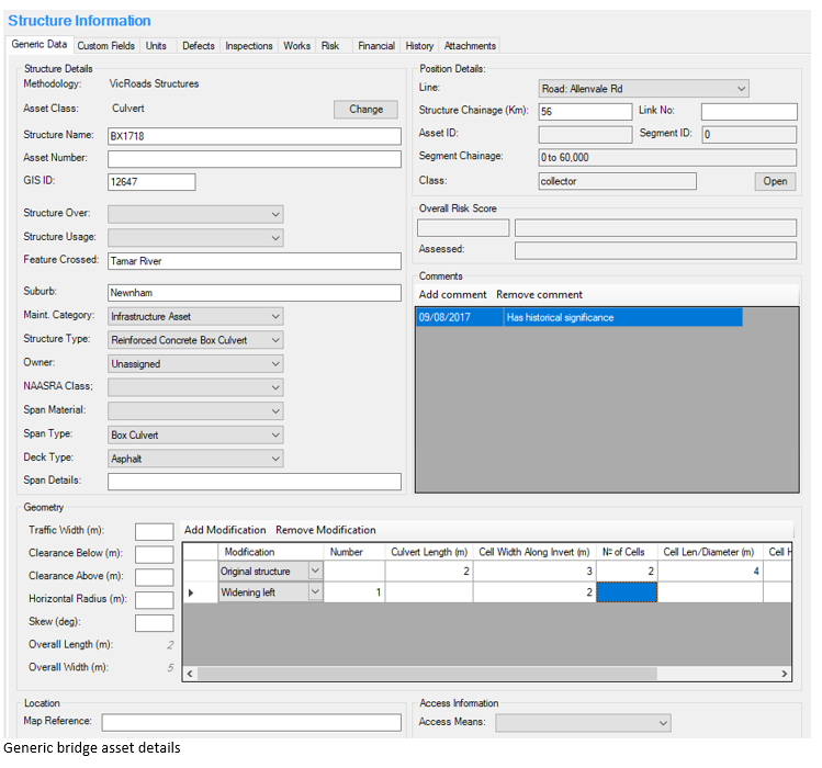 Generic bridge asset details