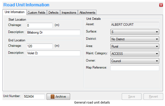 General road unit details